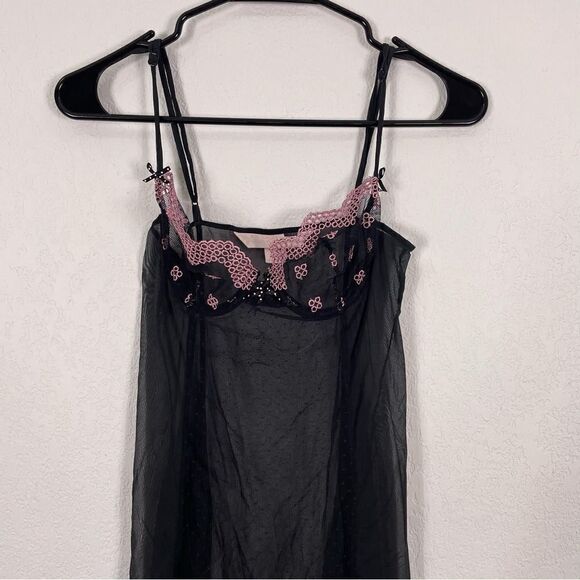 Victoria’s Secret Black Sheer with Pink Detail Lingerie Slip Dress - Picture 4 of 7